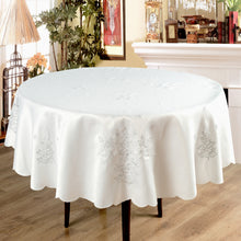 Load image into Gallery viewer, Festive White Silver - Christmas Table Cloth Range Embroidered Fir Tree Faux Silk
