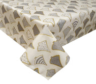 PVC Festive Trees Grey - Wipe Clean Table Cloth Xmas Stars Silver Gold