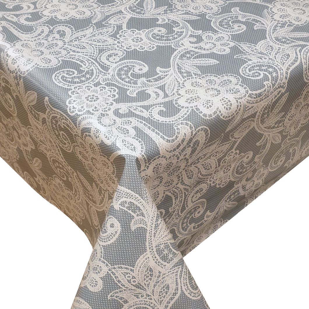 PVC Fleur Lace Blue - Wipe Clean Table Cloth Printed Floral Net