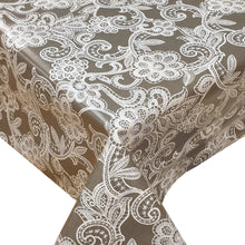 Load image into Gallery viewer, PVC Fleur Lace Slate - Wipe Clean Table Cloth Printed Floral Net Charcoal Grey
