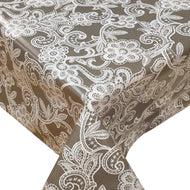 PVC Fleur Lace Slate - Wipe Clean Table Cloth Printed Floral Net Charcoal Grey