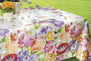 PVC Floral Border - Wipe Clean Table Cloth Watercolour Flowers