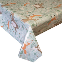 Load image into Gallery viewer, PVC Forest Friends - Wipe Clean Table Cloth Bear Fox Rabbit Deer Autumn Leaves Duckegg Blue Orange
