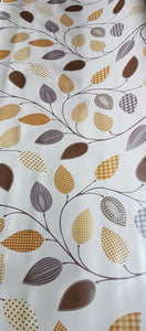 PVC Funky Leaf Natural - Wipe Clean Table Cloth Brown Grey Latte Vine Leaves Polka Gingham Check Squares
