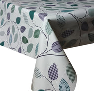 PVC Funky Leaf Green - Wipe Clean Table Cloth Vine Leaves Polka Gingham Check Squares