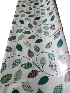 PVC Funky Leaf Green - Wipe Clean Table Cloth Vine Leaves Polka Gingham Check Squares
