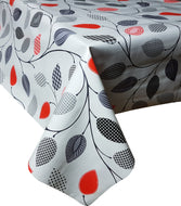 PVC Funky Leaf Red - Wipe Clean Table Cloth Grey Black Slate Vine Leaves Polka Gingham Check Squares