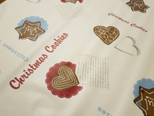 Load image into Gallery viewer, PVC Gingerbread Cookies - Wipe Clean Table Cloth Festive Recipe Hearts Stars Beige Red Brown
