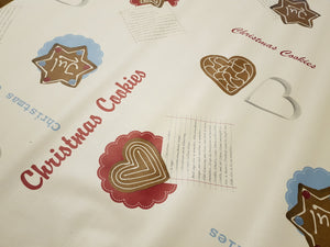 PVC Gingerbread Cookies - Wipe Clean Table Cloth Festive Recipe Hearts Stars Beige Red Brown