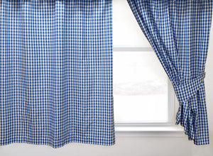 Gingham Check Bluebell - Curtain Pair Or Pelmets Country Cottage Cotton Blue White
