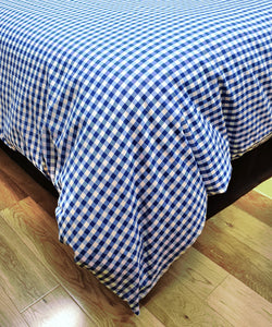 Gingham Check Bluebell - Duvet Cover Set Country Cottage Cotton Blue White