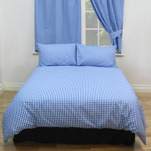 Gingham Check Bluebell - Duvet Cover Set Country Cottage Cotton Blue White