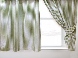 Gingham Check Sage - Curtain Pair Or Pelmets Country Cottage Cotton Green White