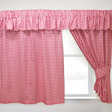 Load image into Gallery viewer, Gingham Check Cherry - Curtain Pair Or Pelmets Country Cottage Cotton Red White
