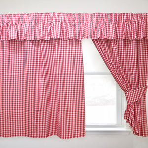Gingham Check Cherry - Curtain Pair Or Pelmets Country Cottage Cotton Red White