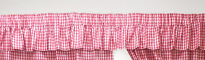 Gingham Check Cherry - Curtain Pair Or Pelmets Country Cottage Cotton Red White