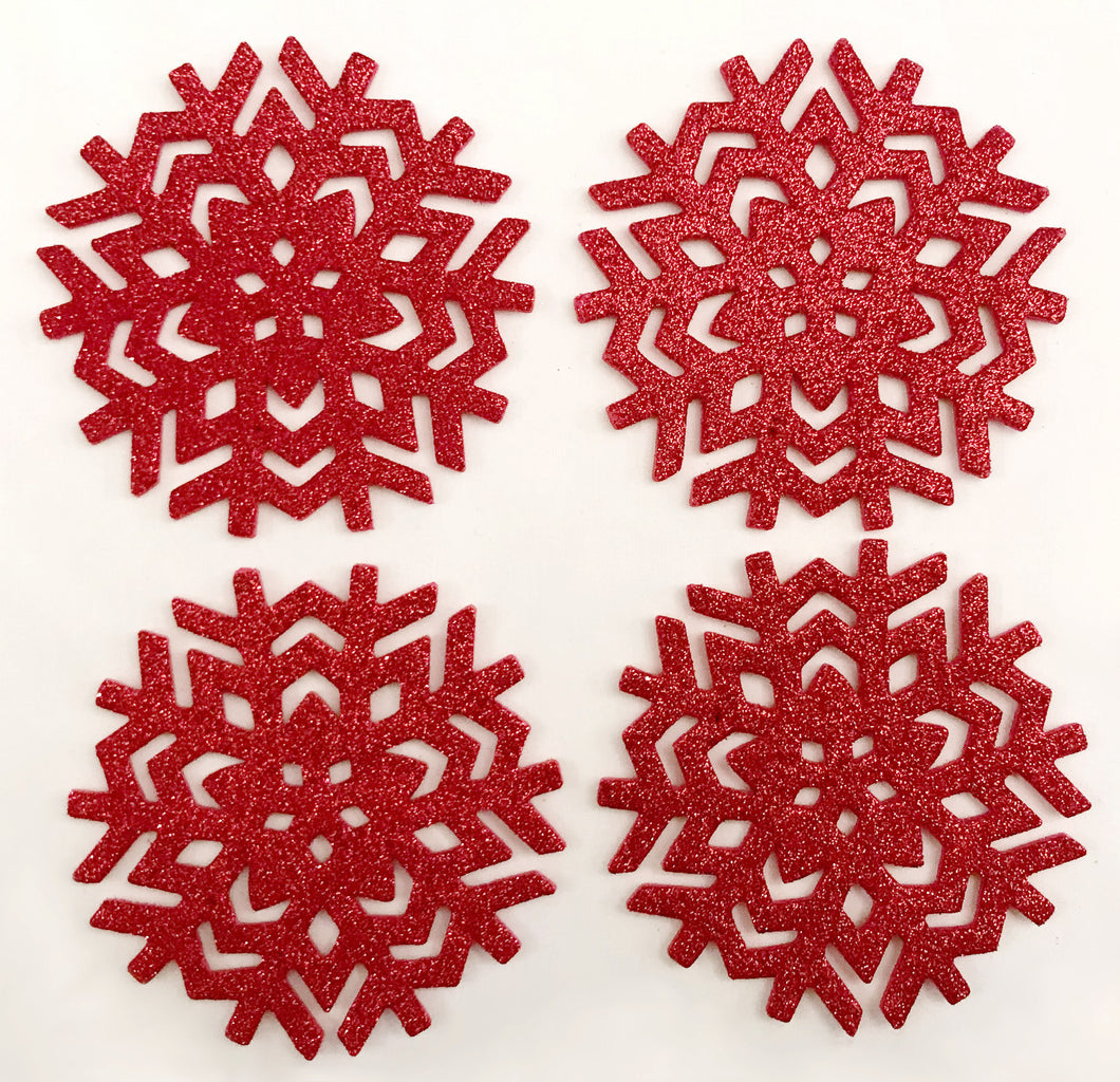 Fennco Styles Holiday Snowflake Placemats – Set Of 4, Red With White Embroidery, 13"x19", Polyester