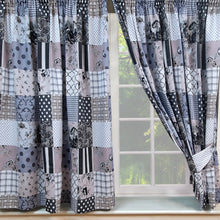 Load image into Gallery viewer, Patchwork Grey - Curtain Pair Geometric Charcoal Slate Blue White
