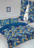 Heron Blue - Duvet Cover Set Floral Leaf Bird Gold Yellow