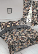 Heron Grey - Duvet Cover Set Floral Leaf Bird Charcoal Slate Beige Mink Terracotta