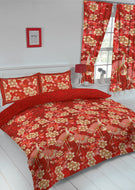 Heron Red - Duvet Cover Set Floral Leaf Bird Crimson Burgundy Yellow Gold