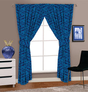 Autumnal Blue - Curtain Pair Heron Floral Leaves Royal Navy