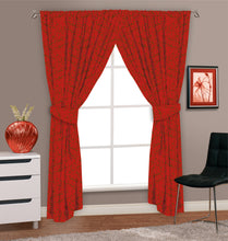 Load image into Gallery viewer, Autumnal Red - Curtain Pair Heron Floral Leaves Crimson Burgundy

