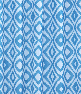 Ikat Blue - Shower Curtain & Ring Set Geo Diamond White