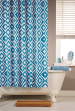 Load image into Gallery viewer, Ikat Blue - Shower Curtain &amp; Ring Set Geo Diamond White

