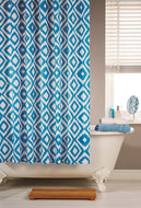 Ikat Blue - Shower Curtain & Ring Set Geo Diamond White