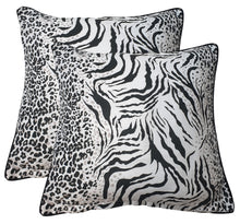 Load image into Gallery viewer, Kalahari Cushion Cover - Piped Animal Leopard Tiger Print Black White
