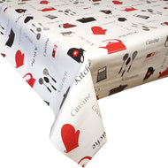 PVC Kitchen - Wipe Clean Table Cloth Appliances Pans Cutlery Red Black Grey
