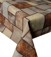PVC Tiles Brown - Wipe Clean Table Cloth Faux Leather Patchwork Effect