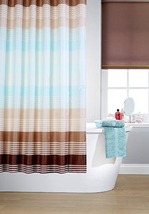 Linear - Shower Curtain & Ring Set Stripes Beige Brown Blue