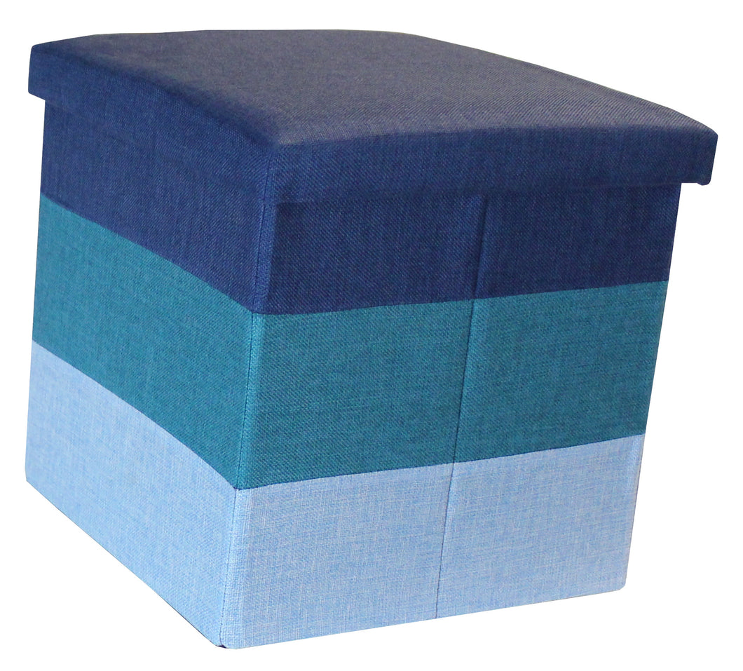 (S) Storage Ottoman - Linear Blue Turquoise Aqua Seat Stool