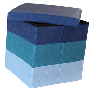 (S) Storage Ottoman - Linear Blue Turquoise Aqua Seat Stool