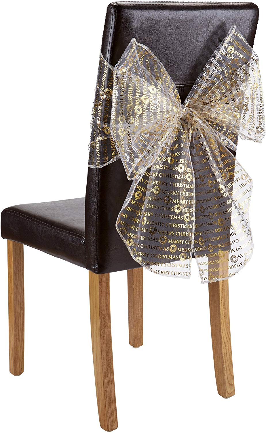 Chair Bows Merry Christmas Gold On White - Pack Of 2, Festive Christmas Party Decorative Range