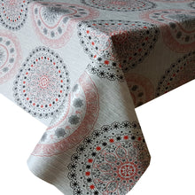 Load image into Gallery viewer, PVC Morocco Red - Wipe Clean Table Cloth Black Grey Ethnic Flower Circle Print
