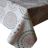 PVC Morocco Red - Wipe Clean Table Cloth Black Grey Ethnic Flower Circle Print