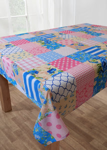 Patchwork Blue - Table Cloth Range Geometric Pink Beige White