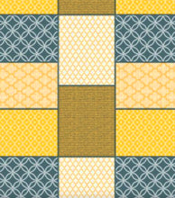 Load image into Gallery viewer, PVC Pattern Tile Yellow - Wipe Clean Table Cloth Mustard Grey White Lattice Geometric
