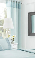 Pearl Duckegg - Eyelet Curtain Pair Faux Silk Blue