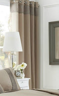Pearl Gold - Eyelet Curtain Pair Faux Silk Mink Tan