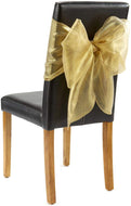 Chair Bows Plain Gold Shimmer - Pack Of 2, Festive Christmas Wedding Party Decorative Range