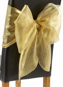 Chair Bows Plain Gold Shimmer - Pack Of 2, Festive Christmas Wedding Party Decorative Range
