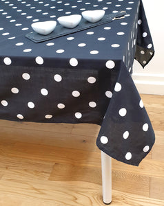 Polka Dot Black - Table Cloth Range White Spots