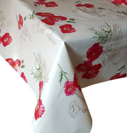 PVC Poppies Pink - Wipe Clean Table Cloth Gold Green Floral Print