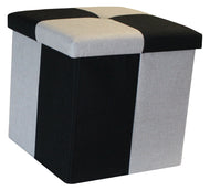(S) Storage Ottoman - Quattro Black Grey Silver Seat Stool