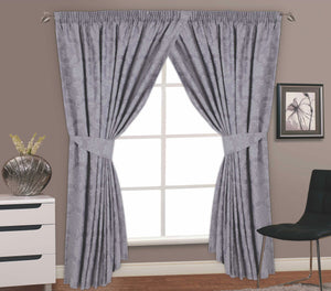 Regency Silver - Jacquard Floral Grey Curtain Pair