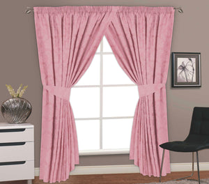 Regency Rose Gold - Jacquard Floral Pink Curtain Pair